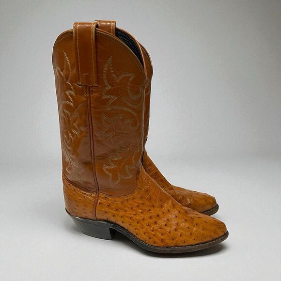 Dan Post Ostrich Leather Cowboy Boots Womens Size 7 Pin Quill DP2987 Western - Picture 1 of 14